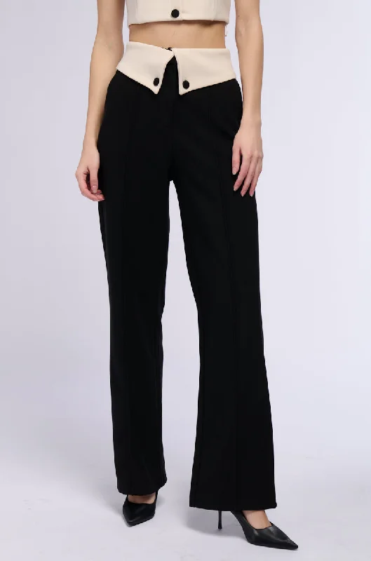 ADELE BUTTON DETAIL FOLDED WAIST WIDE LEG TROUSER