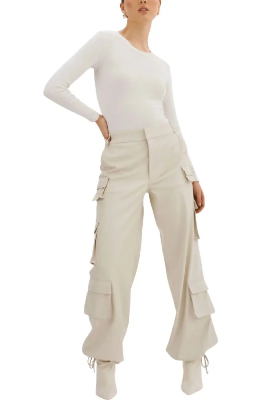 Bobbi Faux Leather Cargo Pants In Bone