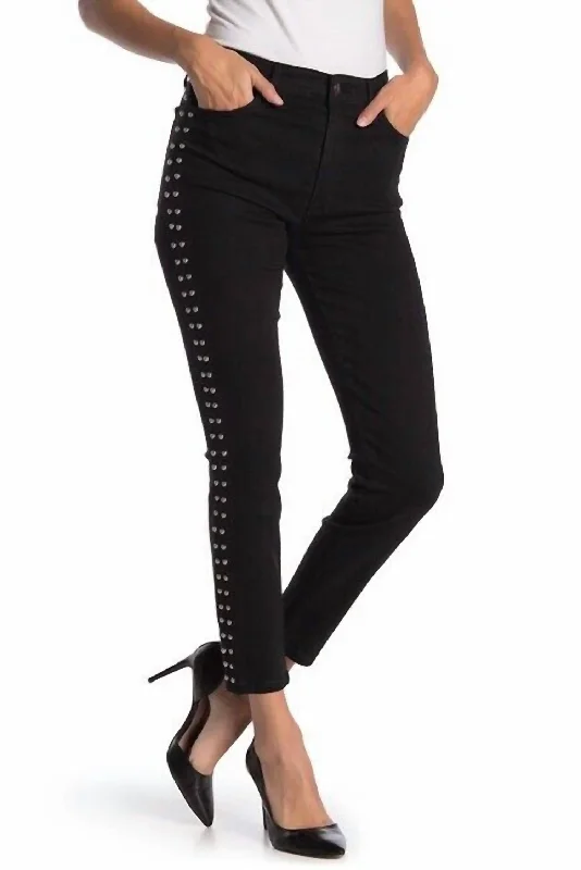 Charlie Studded High Rise Skinny Ankle Jeans In Black