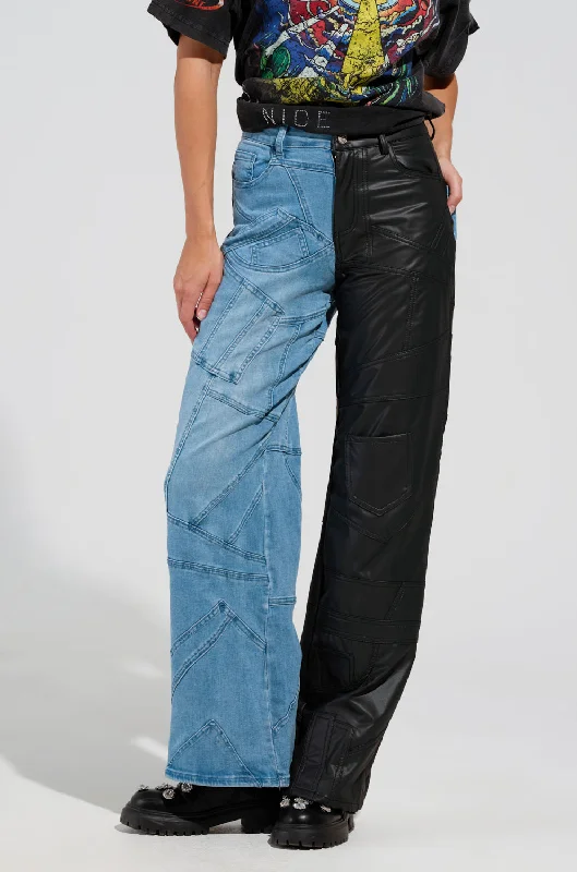 EXTREME STRETCH PATCHWORK WIDE LEG JEANS