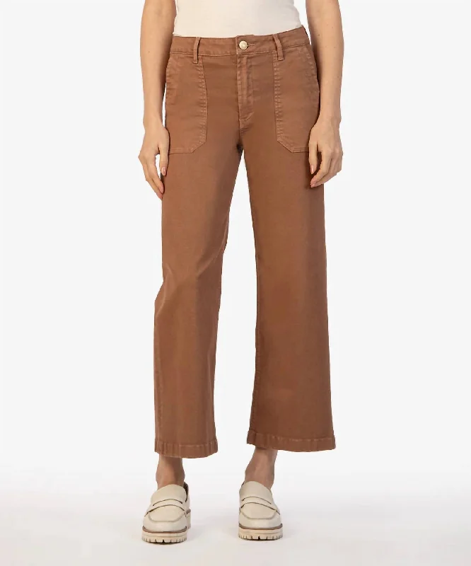 Meg Wide Leg Twill Pants In Mocha