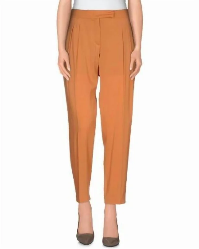 Pleated Silk Trousers In Orange