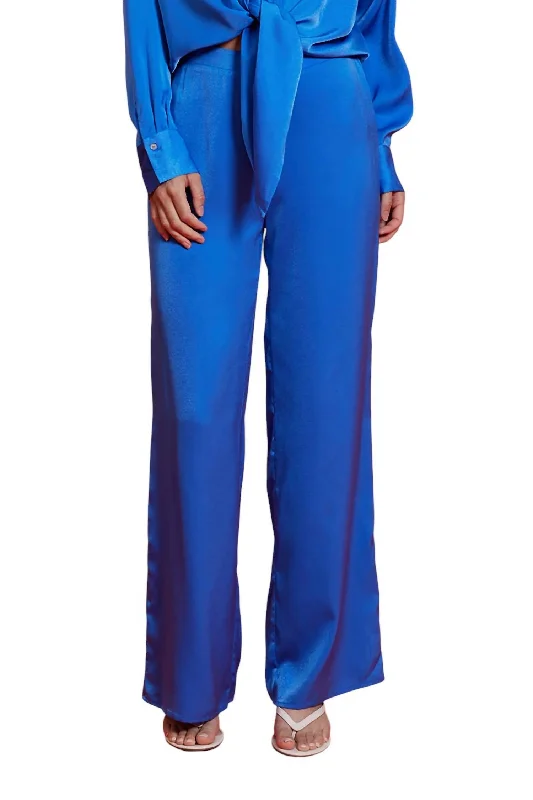 Rue Satin Pants In Blue