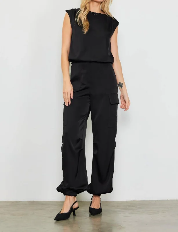 Satin Cargo Pants In Black