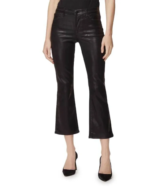 Selena Coated Mid Rise Crop Bootcut Flare Jeans In Galactic Black