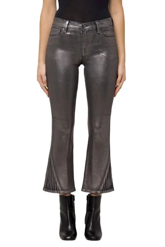 Selena Mid-Rise Crop Boot Cut Jeans In Foiled Chrome