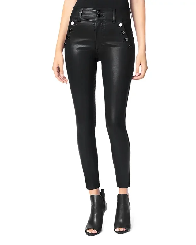 The Georgia High Rise Button Skinny Leather Pants In Black