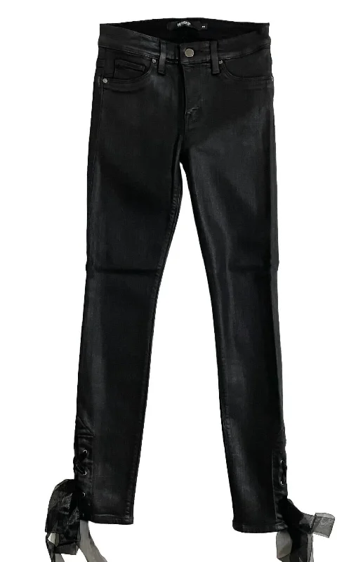 Women's Nico High Rise Bow Coated Skinny Ankle Jeans In Black