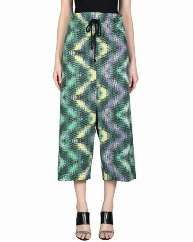 Women's Printed High Waist Oversized Casual Pant In Green