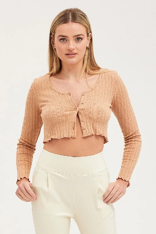 Beige Rib Top Long Sleeve