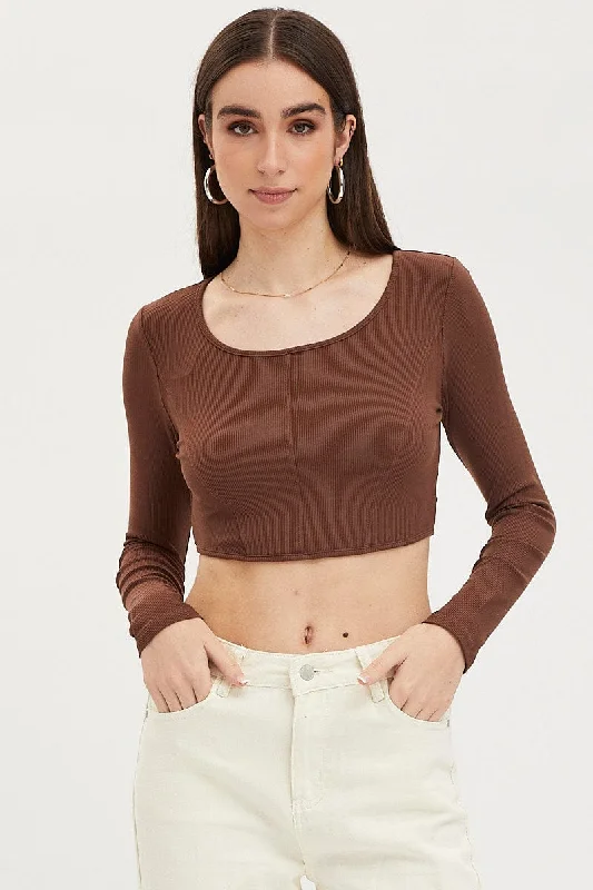 Brown Corset Top Long Sleeve