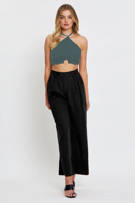 Green Crop Top Sleeveless Halter