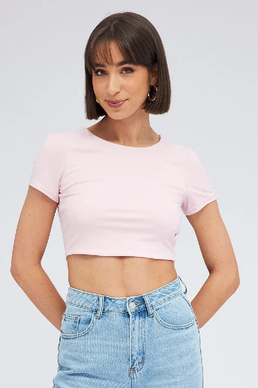 Pink Supersoft Crop Top Short Sleeve