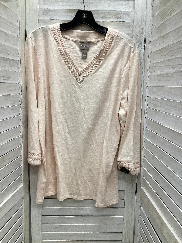 Top 3/4 Sleeve By Chicos In Peach, Size: Xl