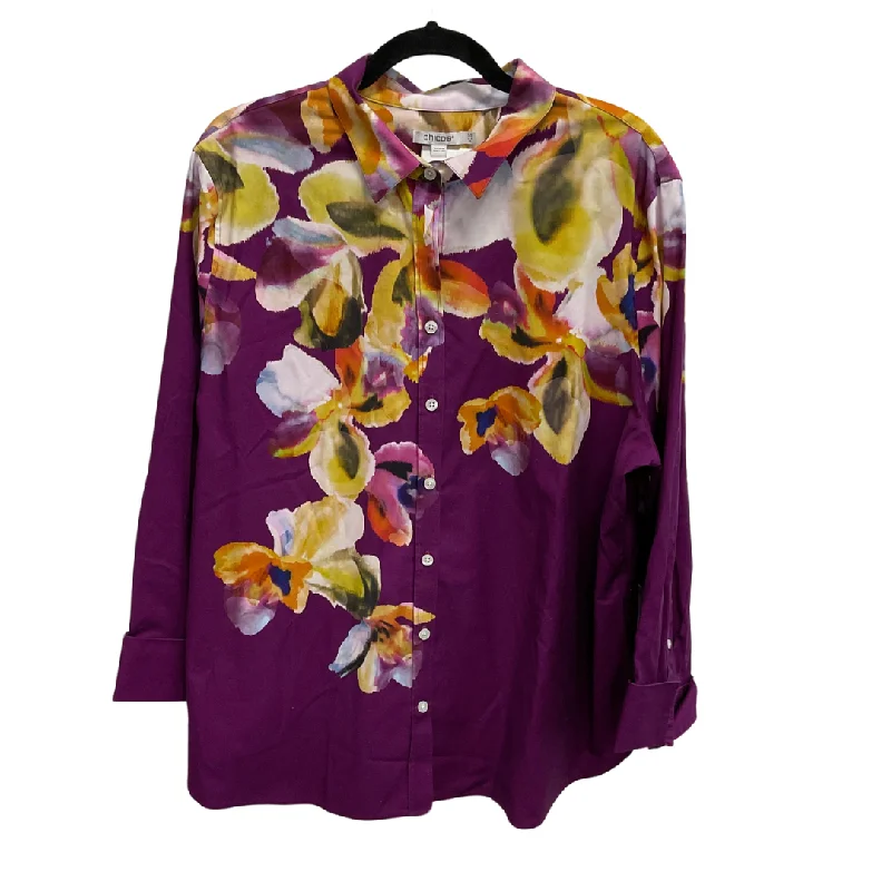 Top 3/4 Sleeve By Chicos In Purple, Size: Xl