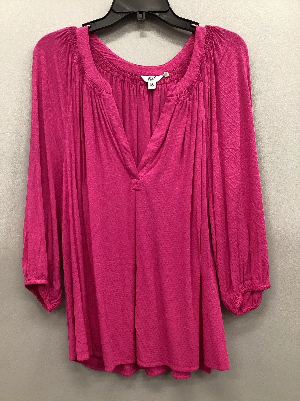 Top 3/4 Sleeve By Crown And Ivy In Pink, Size: 1x