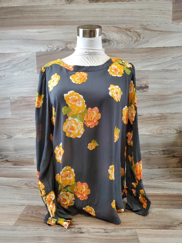 Top Long Sleeve By Loft In Grey & Orange, Size: S