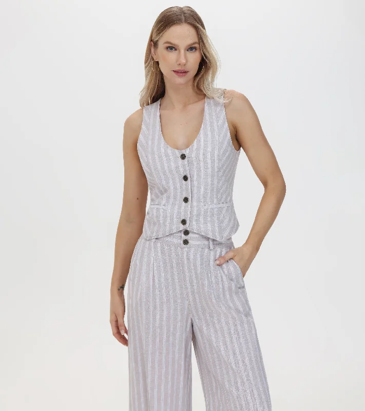 Linen Striped Button Vest