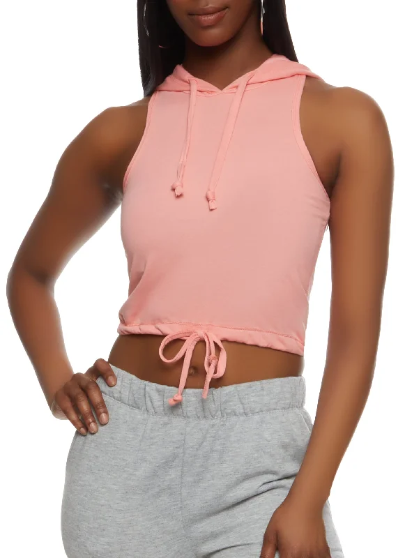 Hooded Drawstring Cropped Tank Top