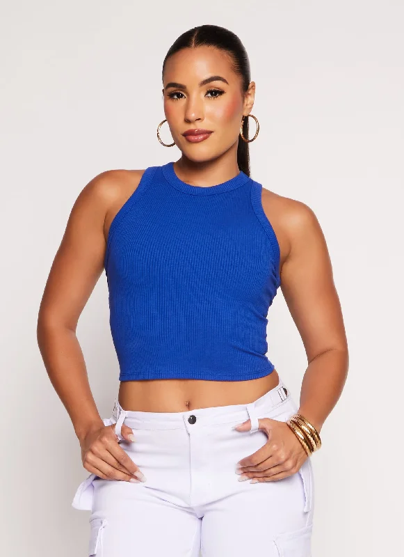 Basic High Neck Cropped Tank Top