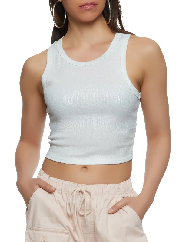 Ribbed Knit Racerback Cropped Tank Top