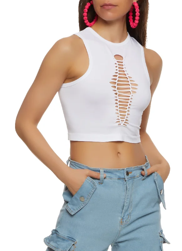 Laser Cut Front Cropped Tank Top